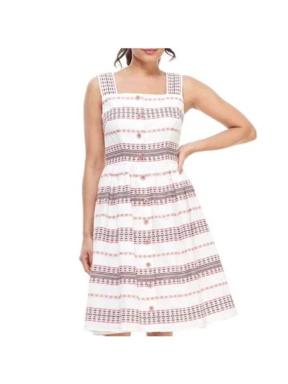 Gal Meets Glam Ashton Pink Brown Striped Sleeveless Square Neck Dress Womens 00
